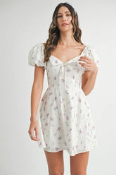 MABLE Floral Print Puff Sleeve Mini Dress OutfitFlow